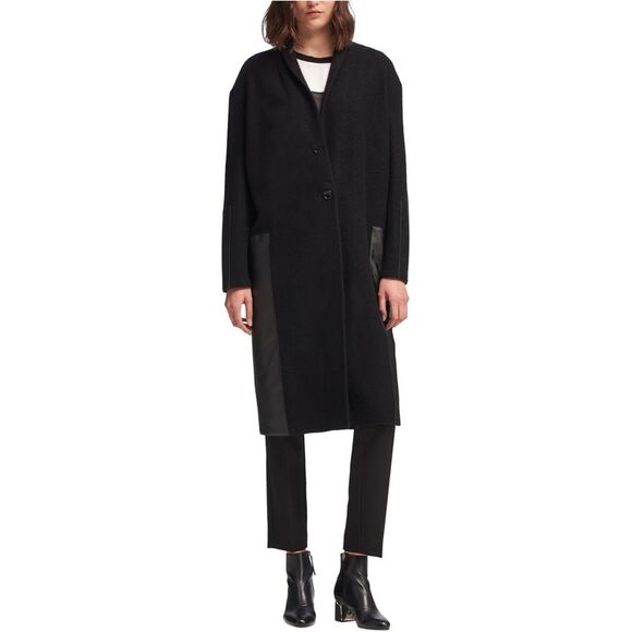 DKNY Womens Faux-Leather Trim Coat NWT